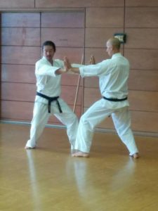 Miyakawa hanshi demonstrating with Richard Segissement (kyoshi).